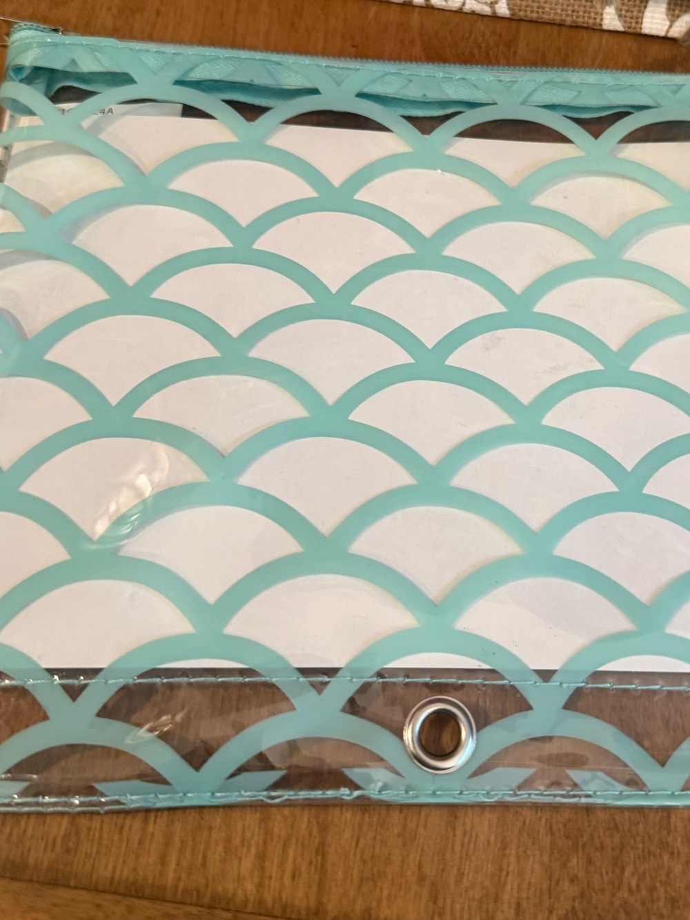 Aqua Blue Scallop Print Clear Vinyl Zipper Pouch with Grommets